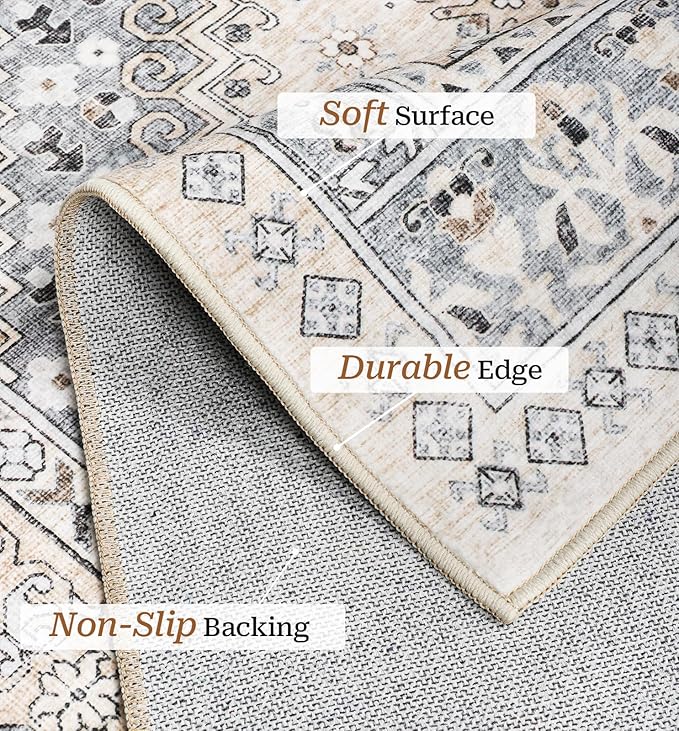 zesthome 9x12 Area Rugs,Stain Resistant Washable Rug,Ultra-Thin Rugs for Living Room,Bedroom,Non-Slip Backing Home Decor Large Area Rug (Beige,9'x12')