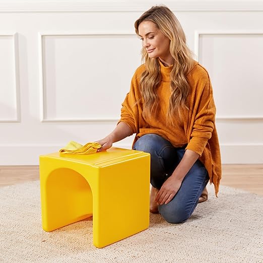 ECR4Kids Tri-Me Table and Cube Chair Set, Multipurpose Furniture, Yellow, 3-Piece