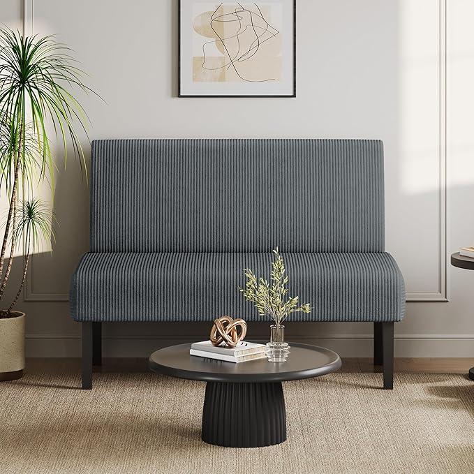 Yaheetech Small Mini Sofa Couch Armless Loveseat Futon for Bedroom, Corduroy Fabric & Easy Assembly, for Small Spaces Living Room,Dorm,Office,Apartment, Dark Grey