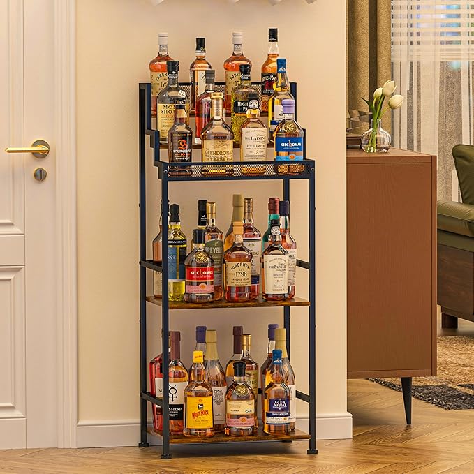 Trapezoidal Liquor Cabinet Bar for Home, Stepped Wine Rack Freestanding Floor, Corner Syrup & Whiskey Stand, Large-Capacity Alcohol Bottle Storage Display Shelf Living Room, Patent Pending