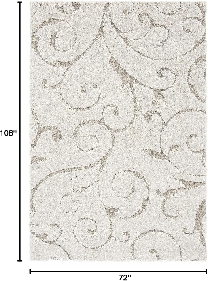 SAFAVIEH Florida Shag Collection Area Rug - 6' x 9', Cream & Beige, Scroll Design, Non-Shedding & Easy Care, 1.2-inch Thick Ideal for High Traffic Areas in Living Room, Bedroom (SG455-1113)