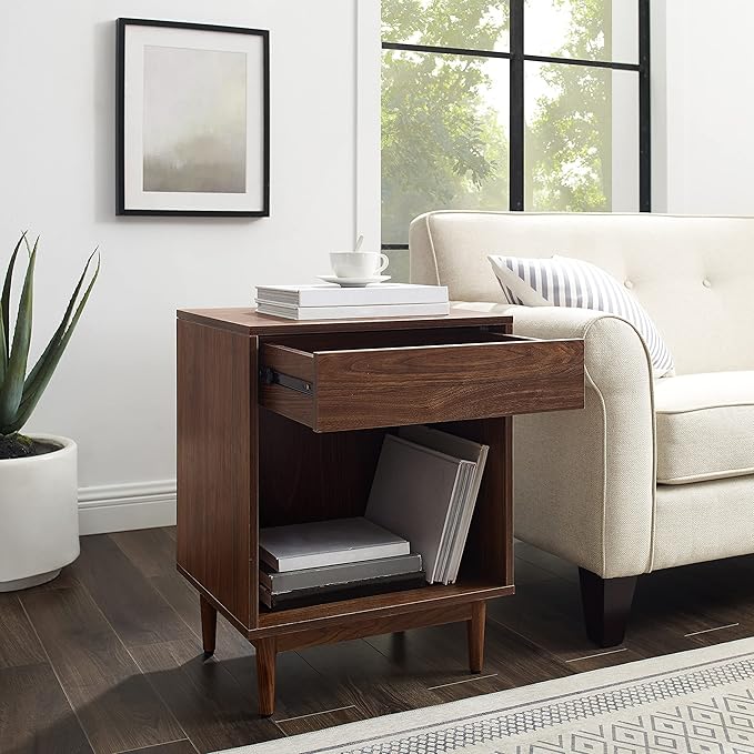 Crosley Furniture Liam End Table and Record Player Stand with Storage for Vinyl Records, Walnut