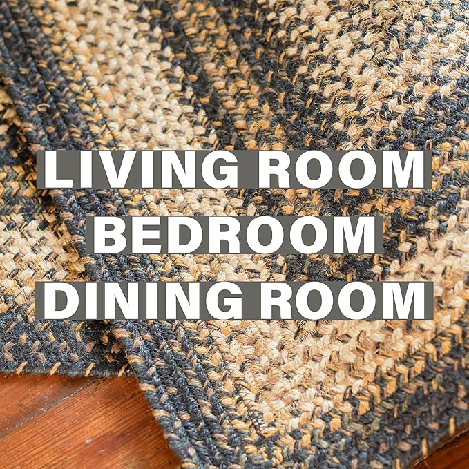 Homespice Kilimanjaro Premium Jute Braided Area Rug, 6' x 9' Rectangular Black and Brown, Reversible, Natural Jute Yarn Rustic, Country, Primitive, Farmhouse Style - 30 Day Risk Free Purchase
