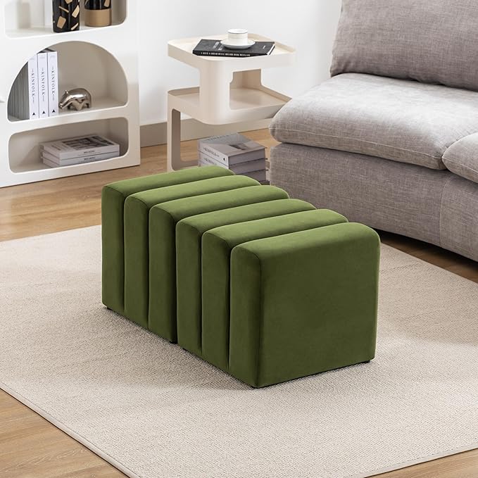 ONEVOG 18" Large Square Ottoman Foot Rest, Olive Green Velvet Fabric Upholstered Modern Cube Footstool, Vanity Stools, Couch Footrest, Comfy Ottoman Pouf Seat for Living Room, Bedroom, Coffee Table