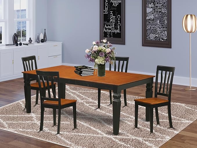 East West Furniture LGAN5-BCH-W 5 Piece Dining Room Table Set Includes a Rectangle Wooden Table with Butterfly Leaf and 4 Kitchen Dining Chairs, 42x84 Inch, Black & Cherry