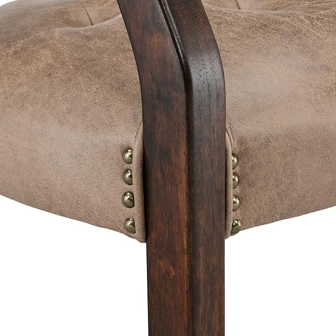 LEEMTORIG Large Dining Chairs with Casters and Arms, Rolling Dining Chairs with Wheels, Accent Wood Boss Caption's Chairs, 26" D x 25.2" W x 31.5" H, Espresso Legs & Yellowish Brown Fabric SY-318-LT