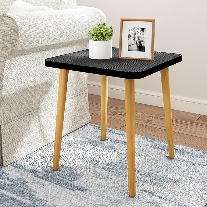 Simple End Table,Modern Side Table with 4 Solid Wood Sturdy Legs for Living Room,Nightstand Bedside Table for Bedroom Balcony (Black)