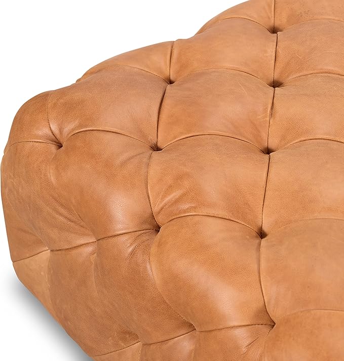 POLY & BARK Turin Ottoman in Full-Grain Pure-Aniline Dyed Italian Tanned Leather in Cognac Tan