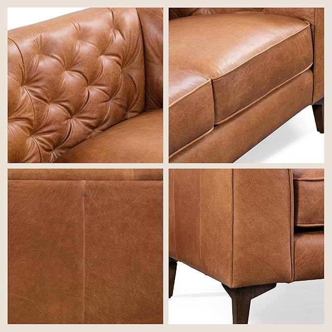 Poly & Bark Essex Leather Couch - 89-Inch Sofa with Tufted Back - Full-Grain Leather Sofa for Living Room with Feather-Down Topper - Living Room Couch - Vintage Italian Leather in Cognac Tan
