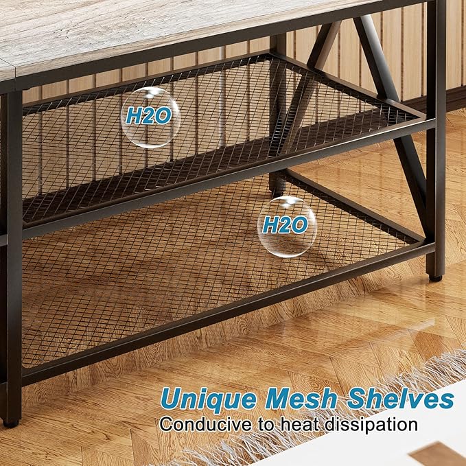TV Stand for TVs up to 65 Inch, 55" Long Industrial TV Console Table with 3-Tier Storage Shelves, Entertainment Center for Living Room, Bedroom (Gray)