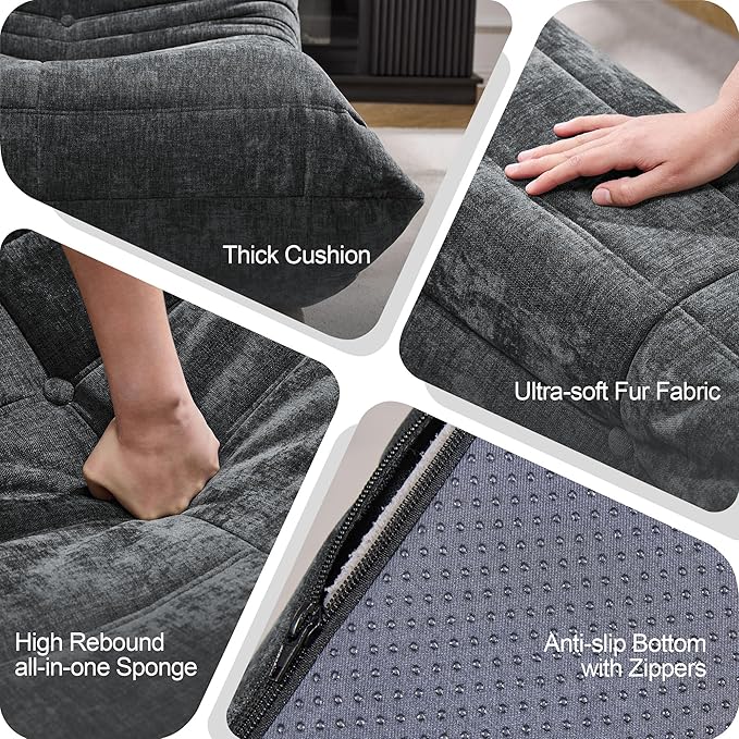 Hobestluk Bean Bag Chair Giant Bean Bag Sofa 2 Seater Bean Bag Chairs for Adults, Loveseat Floor Chair, Bean Bag Chairs for Living Room Bedroom Dorm Office (Darkgrey Chenille, Loveseat)