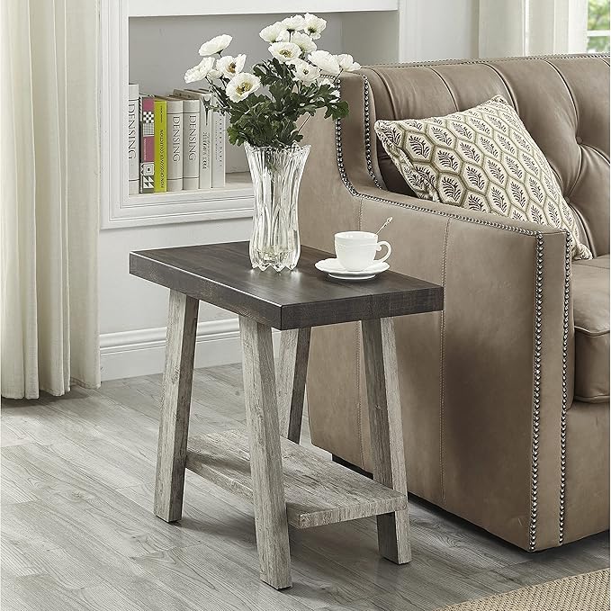 Roundhill Furniture Athens Contemporary Two-Tone Wood Shelf Side Table, Weathered Walnut and Gray
