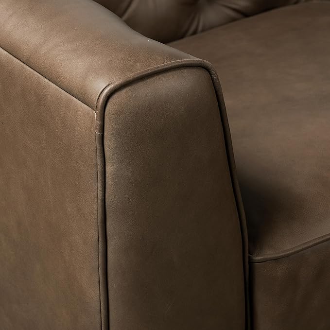 POLY & BARK Essex Leather Couch - 89-Inch Sofa with Tufted Back - Full-Grain Leather Sofa for Living Room with Feather-Down Topper - Living Room Couch - Vintage Italian Leather in Cocoa Brown