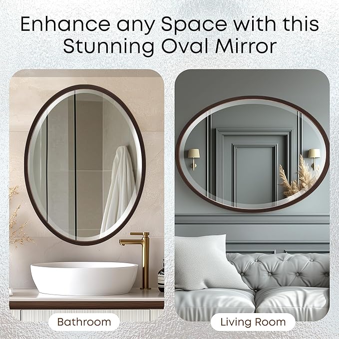 OVALCREST - Oval Wooden Beveled Wall Mirror for Home Decor, Bathroom, Vanity, Bedroom, Living Room, Hallway - London Style (Rubbed Bronze) 31.1 x 41.1