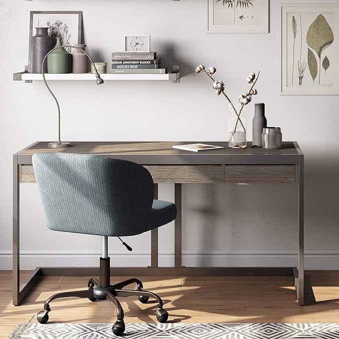 SIMPLIHOME Erina SOLID ACACIA WOOD Industrial 60 inch Wide Writing Office Desk in Distressed Grey for the Office Desk, Writing Table, Workstation and Study Table