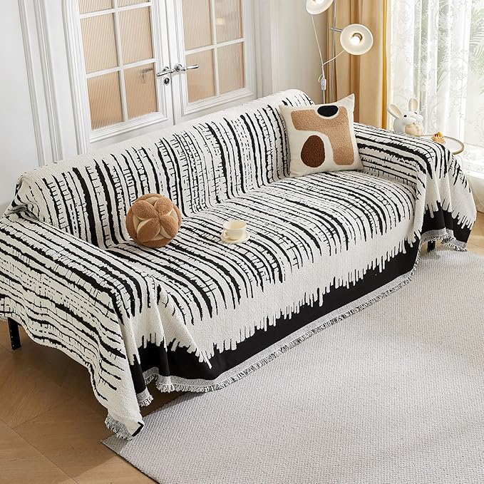 HAOMAIJIA Boho Sofa Covers Couch Covers for 3 Cushion Couch Sofa Pet Friendly Soft Thick Non Slip Couch Cover for Dogs Washable Sectional Couch Covers L Shape Furniture Protecto (XF-Black, 71"x134")