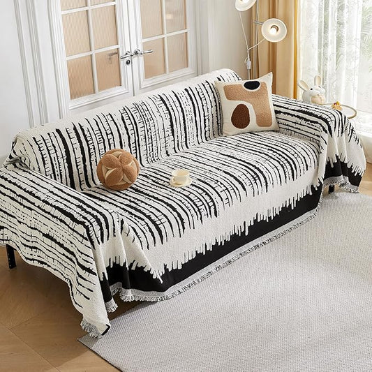 HAOMAIJIA Boho Sofa Covers Couch Covers for 3 Cushion Couch Sofa Pet Friendly Soft Thick Non Slip Couch Cover for Dogs Washable Sectional Couch Covers L Shape Furniture Protecto (XF-Black, 71"x134")