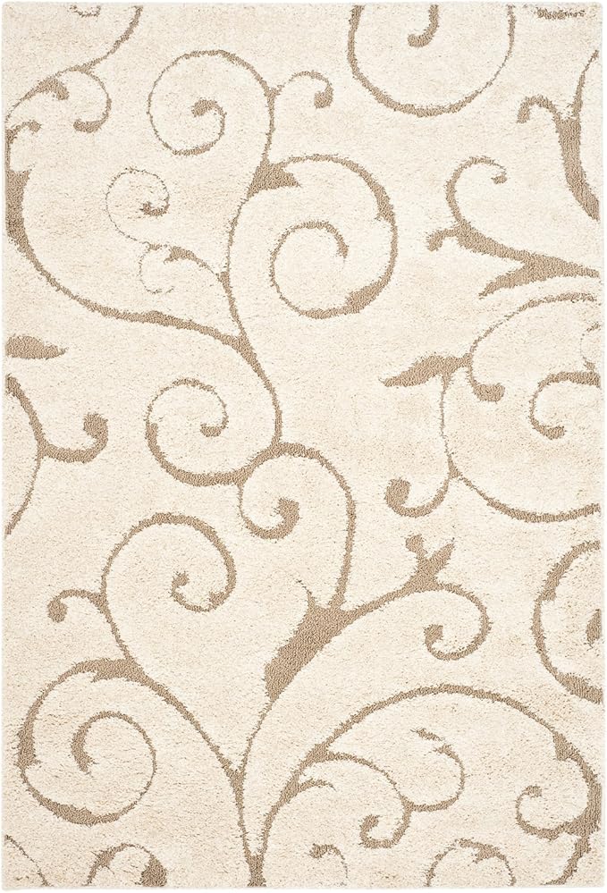SAFAVIEH Florida Shag Collection Accent Rug - 3'3" x 5'3", Grey, Scroll Design, Non-Shedding & Easy Care, 1.2-inch Thick Ideal for High Traffic Areas in Entryway, Living Room, Bedroom (SG455-8013)