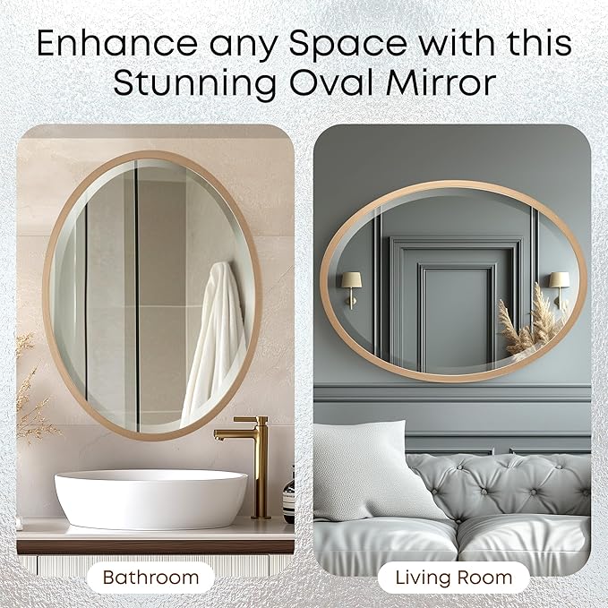 OVALCREST - Oval Wooden Beveled Wall Mirror for Home Decor, Bathroom, Vanity, Bedroom, Living Room, Hallway - London Style (Gold Spray) 21.1 x 25.1