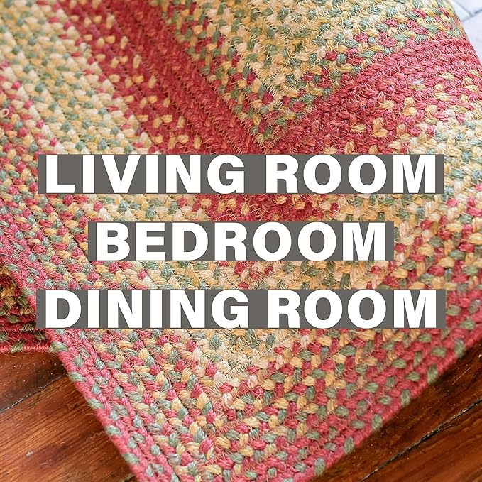 Homespice Cider Barn Cranberry Red Oval Braided Rug, Jute, 6x9' - Perfect Country Rustic Decor for Bedroom, Living Room, Everywhere