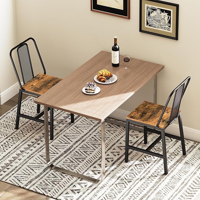 Dining Chairs Set of 2, Wooden Kitchen Chairs, Farmhouse Dining Chairs with Back Support, for Living Room, Kitchen, Rustic Brown and Black CY01L2BRN1