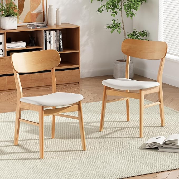 Merax 5-Piece Dining Set, Solild Wood Table & Chairs with Backrests for 4, Farmhouse Natural Kitchen Furniture for Home, Dining Room, Natural Oak+Beige