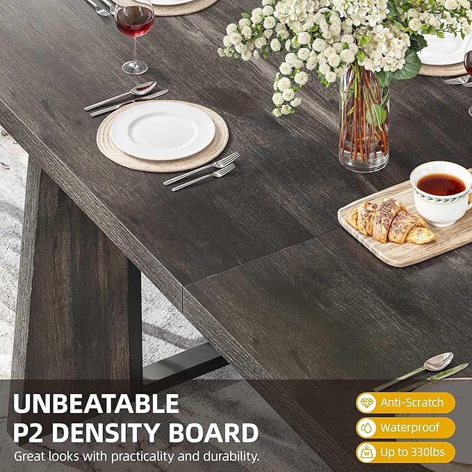 DWVO Rectangle Dining Table for 6-8 People 70.86 Inch Large Dining Room Table Wooden Dinner Table with Heavy Duty Legs for Kitchen Apartment Restaurant Rustic Grey