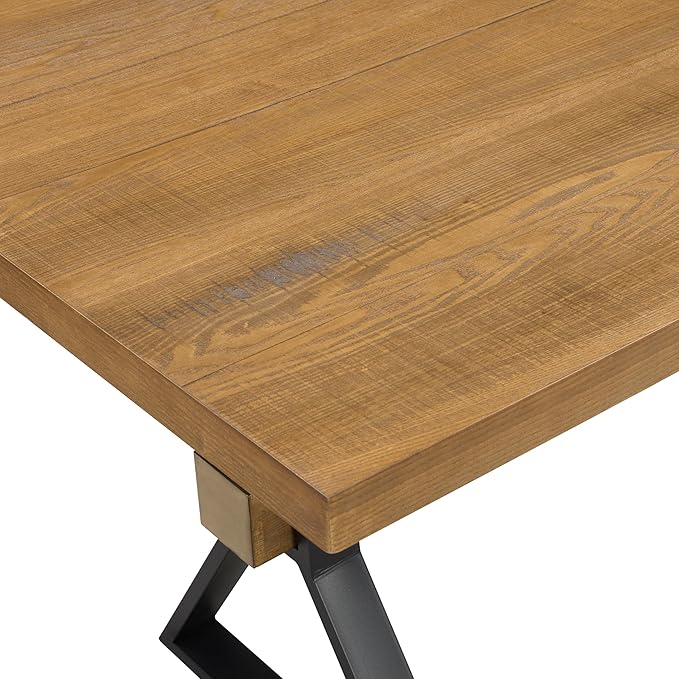 Christopher Knight Home Keyats 63 Inch Dining Table for 6 People, Modern Farmhouse Kitchen Table with X-Shaped Metal Legs, Rectangular Dinner Furniture for Dining Room, Home Office, Brown