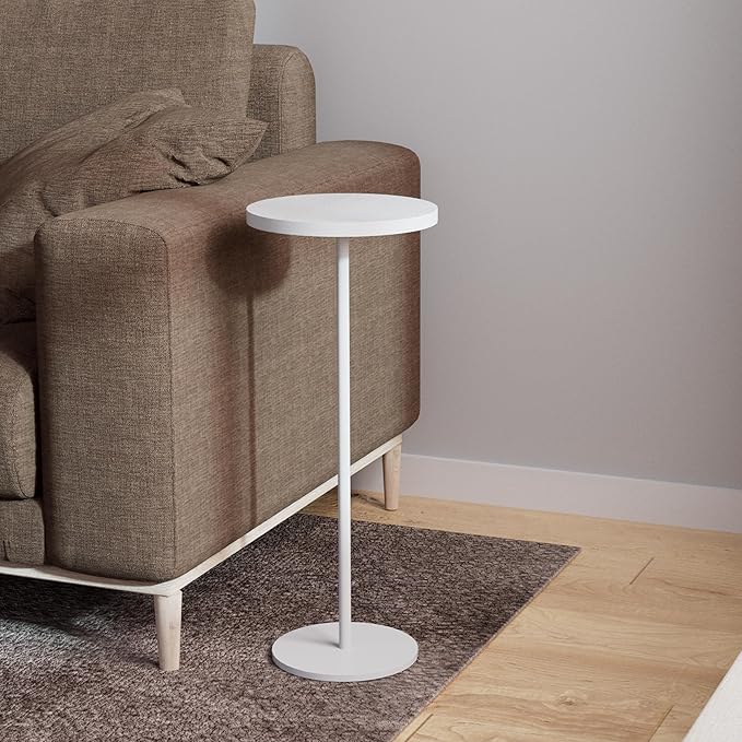 Small Side Table, Metal Round Drink Table, Desktop Diameter 9.99“ for Living Room Bedroom Small Spaces Sofa Couch Chair, White