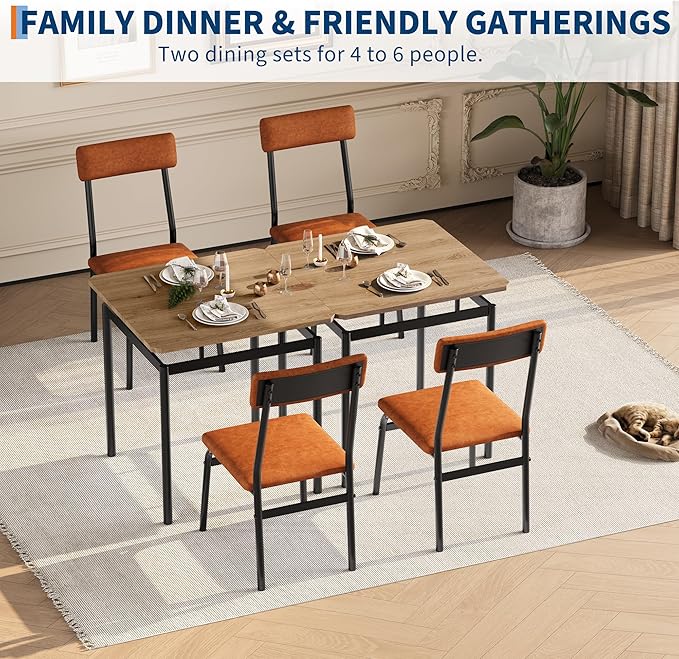 IDEALHOUSE 3 Piece Dining Room Table Set, Kitchen Table Set for 2 with Brown Wooden Grain Kitchen Table and 2 PU Upholstered Metal Chairs, Dining Room Set for Small Space,Home Dinner(2 Brown Chairs)