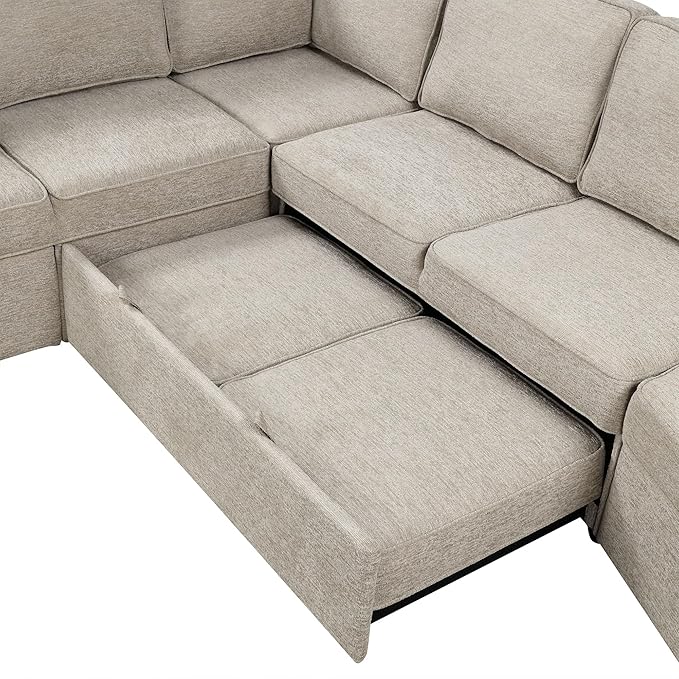 126" Extra Large Pull-Out Sofa Bed with Drop-Down Cup Holder Tables,L-Shaped Sectional Cozy Couch W/Charging Device,Convenient Sleeper Furniture Set for LivingRoom Apartment,Black Chenille