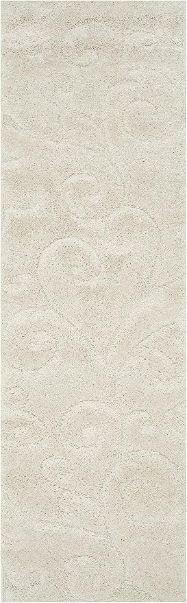SAFAVIEH Florida Shag Collection Runner Rug - 2'3" x 19', Creme & Creme, Scroll Design, Non-Shedding & Easy Care, 1.2-inch Thick Ideal for High Traffic Areas in Living Room, Bedroom (SG455-1111)