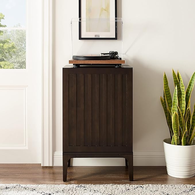 Crosley Furniture Asher Record Player Stand with Storage for Vinyl Records, Dark Brown