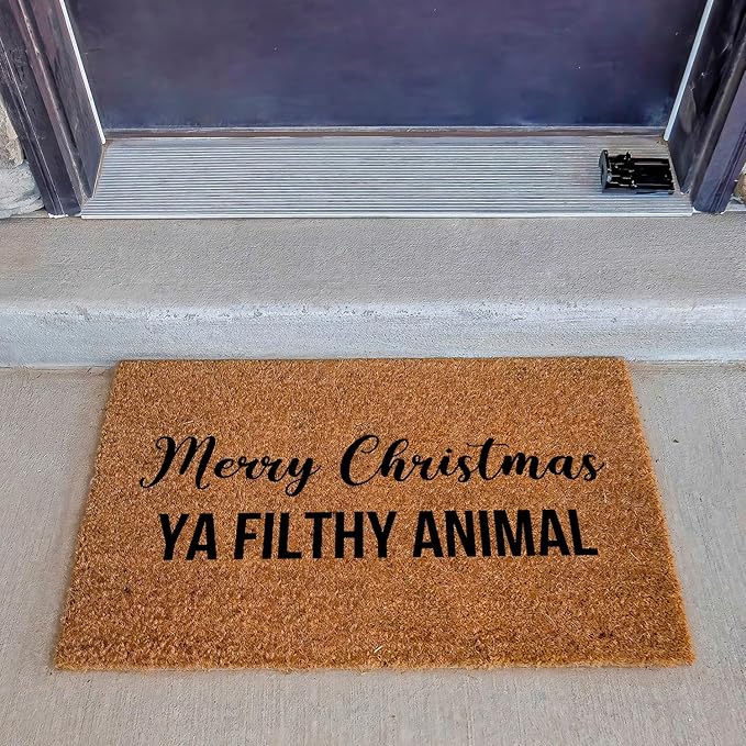 Funny Coir Doormat Merry Christmas YA Filthy Animal Front Door Mat Entryway Outdoor Mat with Heavy Duty Front Porch Welcome Mats Entry Natural Coconut Brown Mat House Warming Gift Mat23.7x15.7 inch