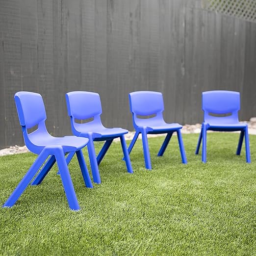 ECR4Kids 14in Plastic School Stack Chair, Classroom Furniture, Blue, 4-Pack