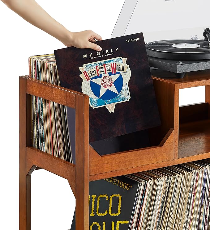 Crosley Furniture Asheville Mid-Century Modern Media Console Record Player Stand, Storage for Vinyl Records, Large, Walnut