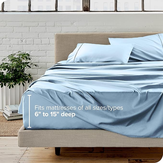 Bare Home Queen Sheet Set - Luxury 1800 Ultra-Soft Microfiber Queen Bed Sheets - Double Brushed - Deep Pockets - Easy Fit - 4 Piece Set - Bedding Sheets & Pillowcases (Queen, Light Blue)