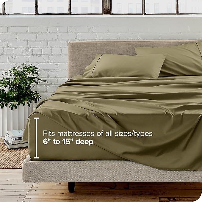 Bare Home Twin Sheet Set - 1800 Ultra-Soft Microfiber Twin Bed Sheets - Double Brushed - Deep Pockets - Easy Fit - Extra Soft - 3 Piece Set - Bedding Sheets & Pillowcases (Twin, Olive)