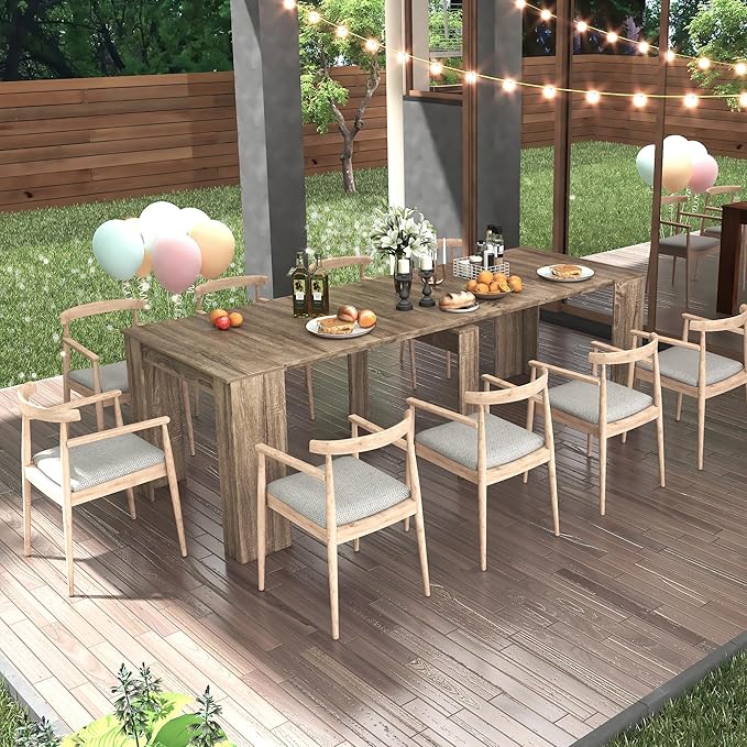 118" Extendable Dining Table for 6-10 Person, Wooden Folding Narrow Dining Room Table, Farmhouse Extendable Console Table for Gatherings, Meeting, Dining Office Areas Brown