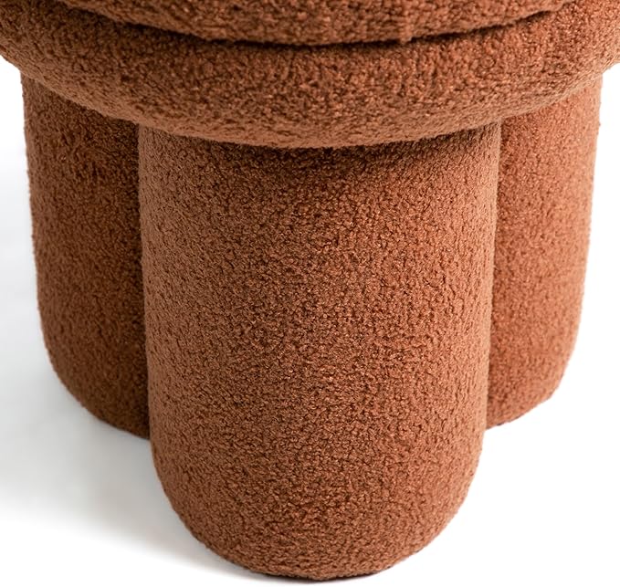 Furniture of America Rami Modern 18-inch Mushroom-Shape Upholstered Ottoman with Tri-Pillar Pedestal, Vanity Stool Chair, Small Foot Stool for Bedroom, Living Room, Entryway, Saddle Brown