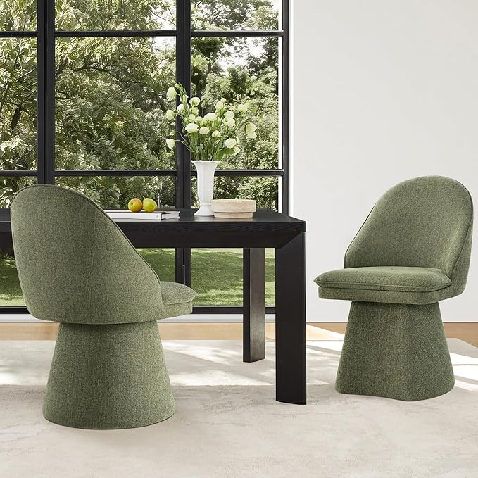 Swivel Dining Chairs Modern Desk Chair Upholstered Linen Fabric Side Chair for Kitchen Dining Room Bedroom,Moss Green,4 Box