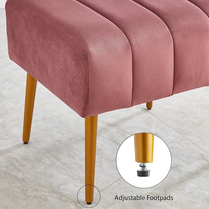 Ball & Cast Upholstered Velvet Ottoman,Footrest 18"W x 15.75"D x 17.5"H Rose,Golden Powder Coating Legs Set of 1