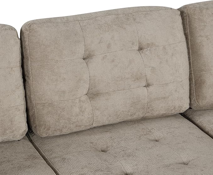 82" Convertible Sleeper Sofa with Pull-Out Bed,L-Shape Chaise Couch W/USB Ports & Power Sockets,Space Saving,Easy Assembly,Modern Corner Reversible Furniture Set for Living Room,Khaki Velvet