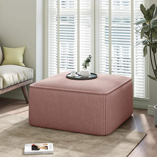 Christopher Knight Home Isa Square Ottoman Footstool, Corduroy Pouf Poufee Footrest Ottoman Large Seat, Modern Side Table for Living Room Bedroom Home Decor, Pink, 30"