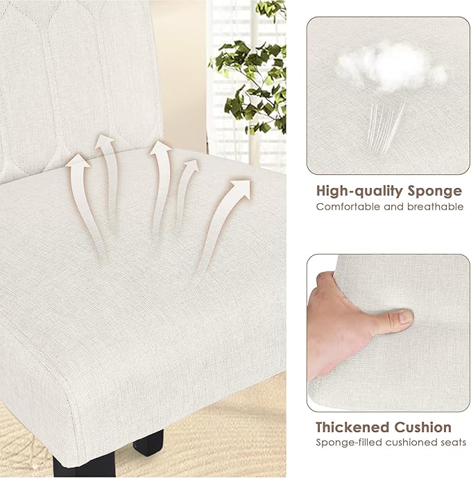 VECELO Upholstered Dining Chairs Set of 2, Modern Accent Parsons with Comfort Seat, Solid Wood Legs w/Rubber Footpads, for Living Room Kitchen, Beige