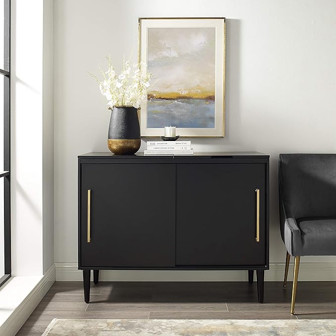 Crosley Furniture Everett Media Console and Record Player Stand with Storage for Vinyl Records, Matte Black