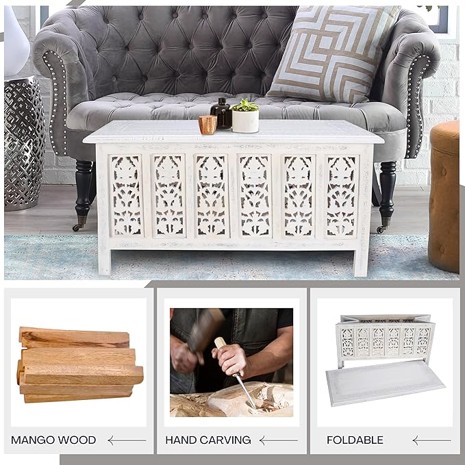 Rectangular Wooden Coffee Table, Modern Wooden Coffee Table, Center Tables, Entryway Table, Living Room Table for Magazines, Books, and Plants - 36x18 Inch White