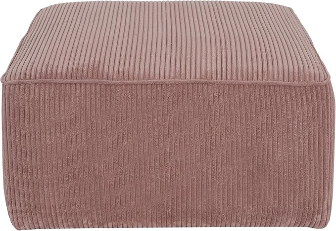 Christopher Knight Home Isa Square Ottoman Footstool, Corduroy Pouf Poufee Footrest Ottoman Large Seat, Modern Side Table for Living Room Bedroom Home Decor, Pink, 30"