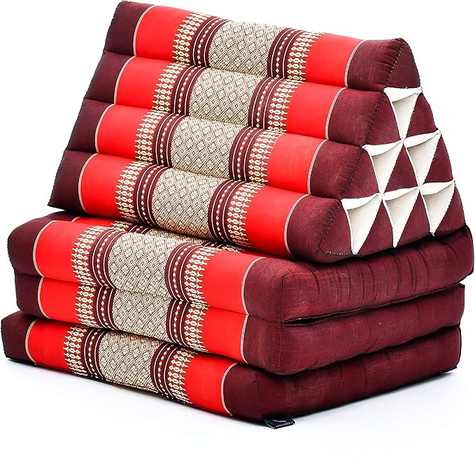 Leewadee - Comfortable Japanese Floor Mattress - Thai Floor Bed with Triangle Cushion - Futon Mattress - Thai Massage Mat, 67 x 21 inches, Red, Kapok Filling
