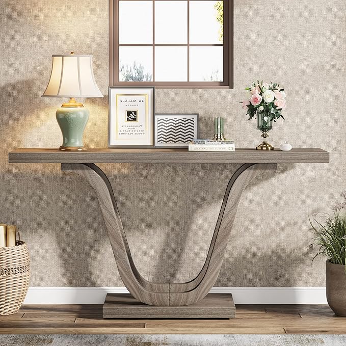 Tribesigns Farmhouse Console Table, 55 Inch Wood Sofa Table Entryway Table, Modern Narrow Hallway Tables Foyer Tables for Entryway, Living Room, Light Grey